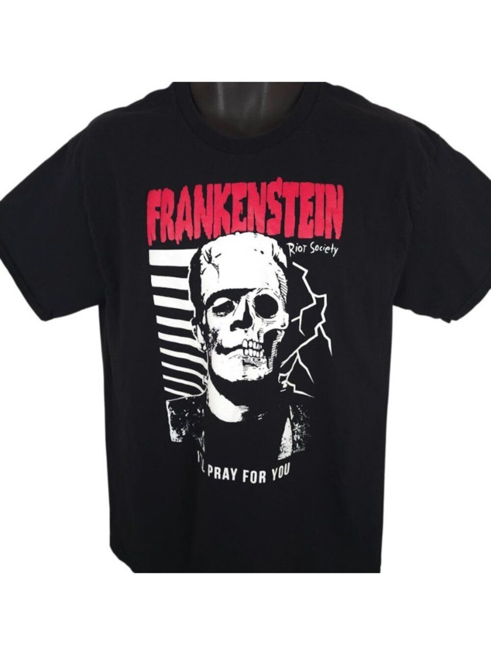 Frankenstein T Shirt Mens Size Large Black Ill Pray For You Riot Society USA - Picture 2 of 7